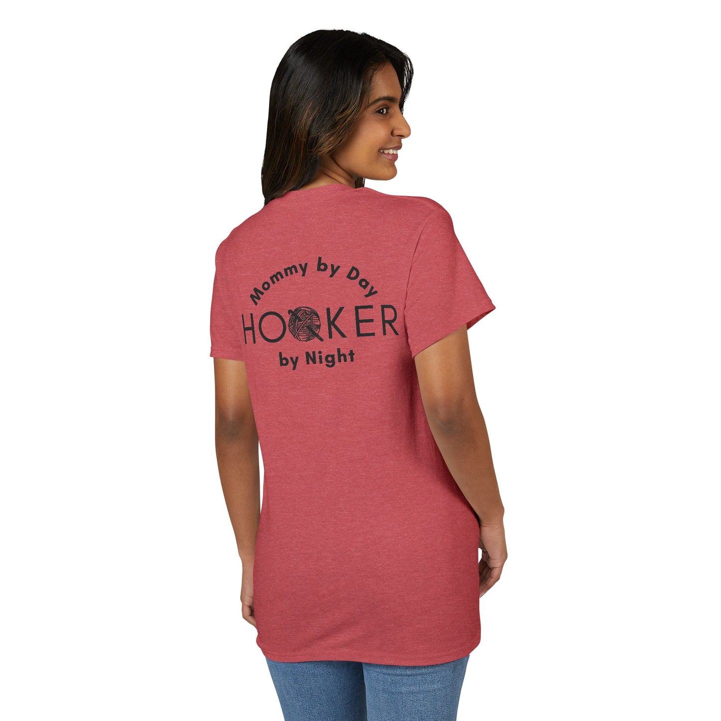Mommy by Day, Hooker by Night Crochet Humor T-Shirt – Funny Yarn Lover Mom Tee for Crocheters & Knitters