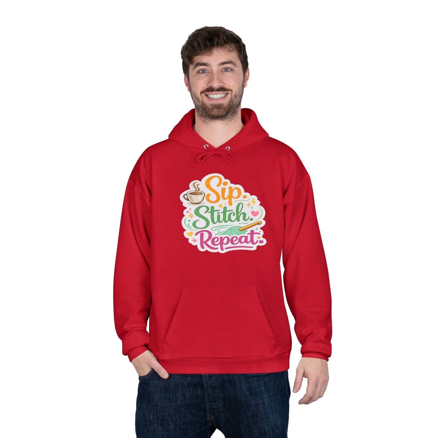 Sip. Stitch. Repeat.™ Hoodie – Cozy Crochet & Coffee Pullover for Makers | Yarn Lover Craft Hoodie
