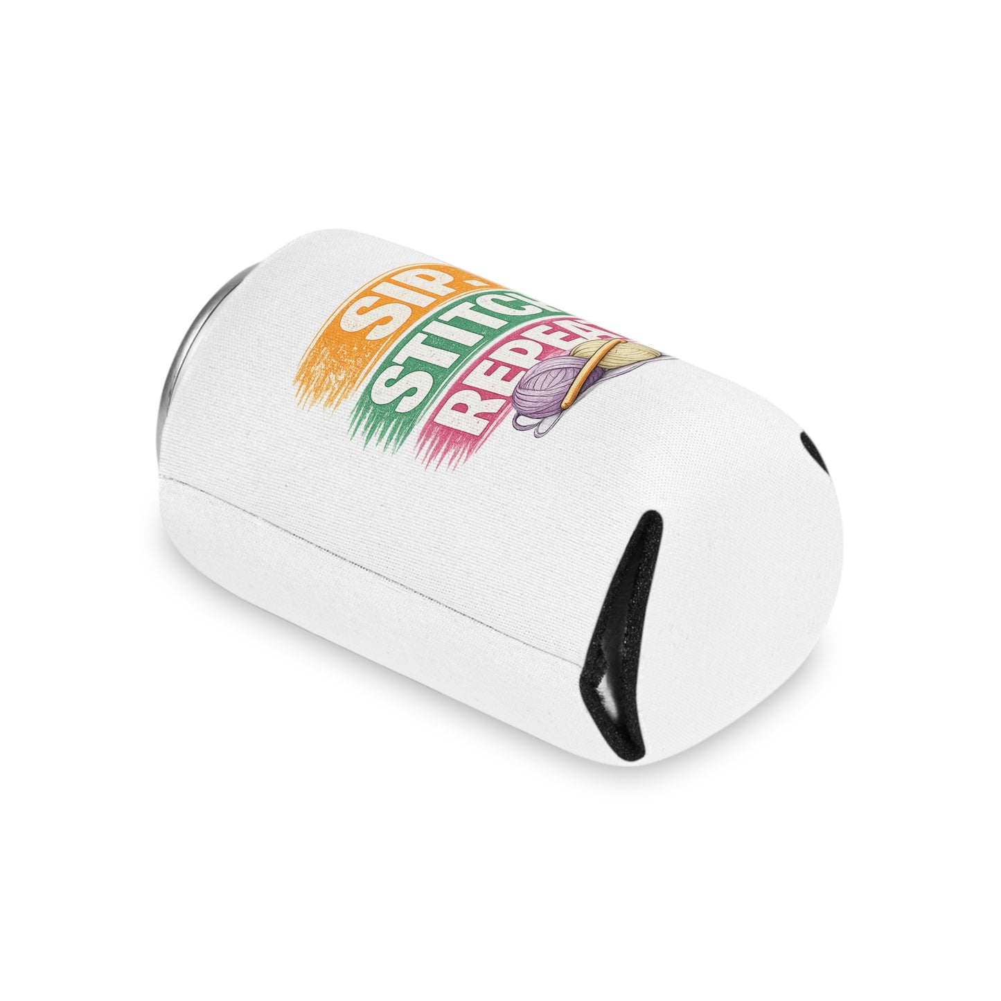 Sip. Stitch .Repeat.™ Can Cooler – Crochet & Knitting Lover Drink Cozy for Craft Nights & Coffee Breaks