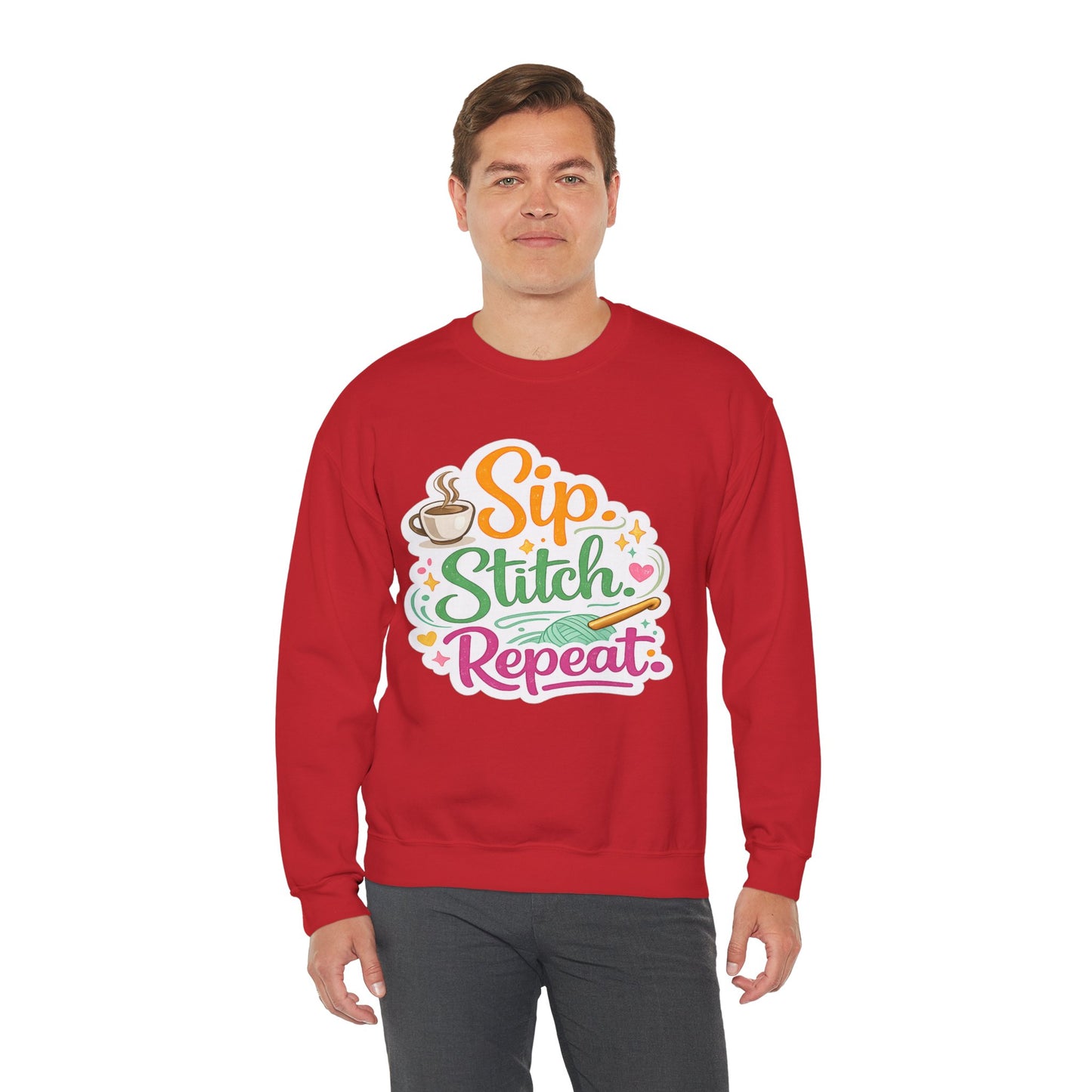 Sip. Stitch. Repeat.™ Sweatshirt — Cozy Maker Crewneck