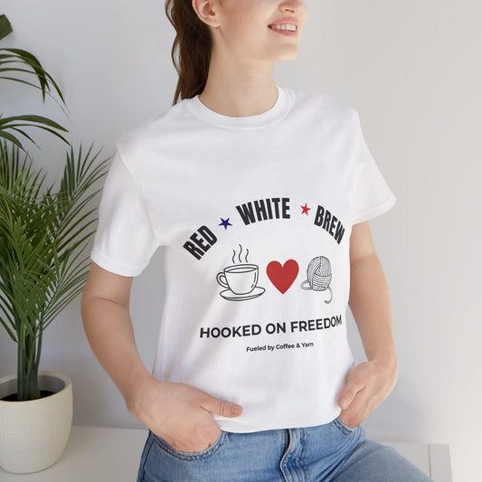 Red, White & Brew: The Perfect 4th of July Shirt for Coffee Lovers and Yarn Enthusiasts