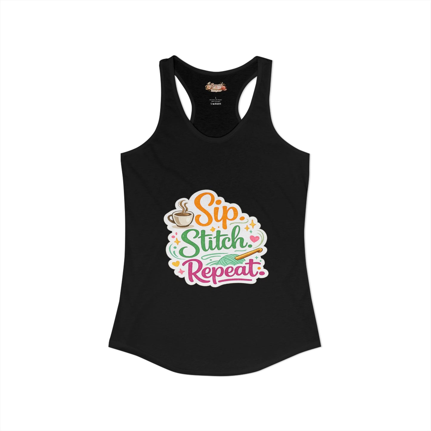 Sip. Stitch. Repeat.™ Racerback Tank – Crochet Lover Coffee Craft Tank Top | Cozy Yarn Lover Gift