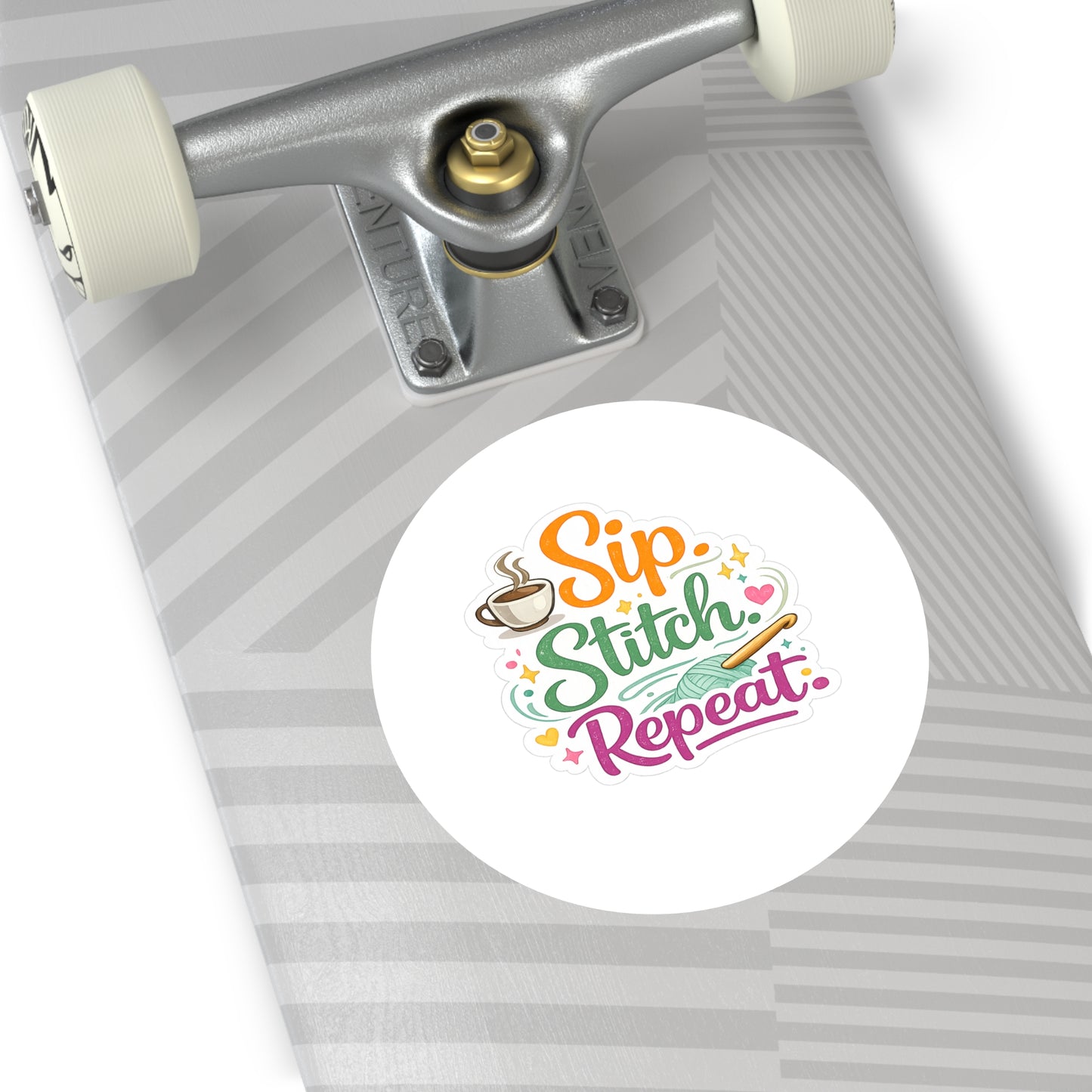 Sip. Stitch. Repeat.™ Crochet Sticker | Yarn & Coffee Vinyl Sticker | Crochet Lover Gift | Crafting Laptop Water Bottle Decal