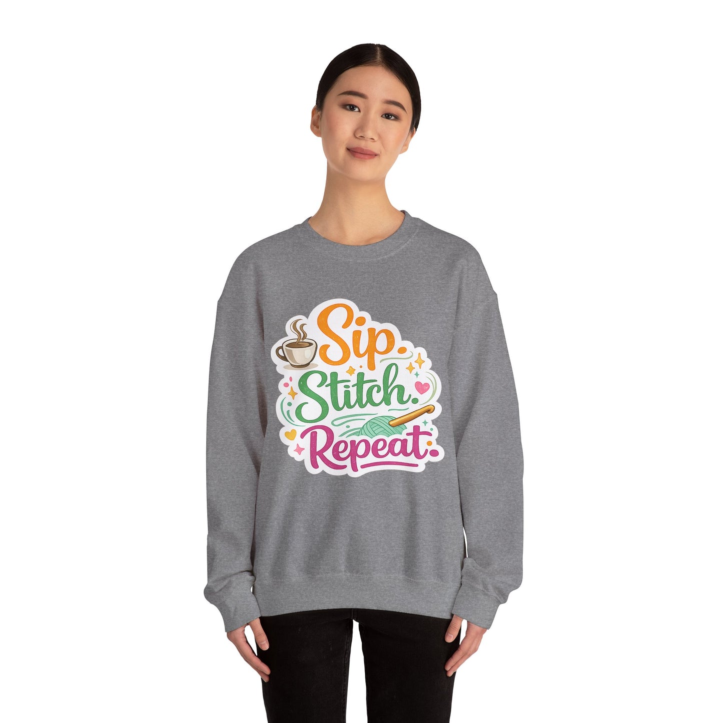 Sip. Stitch. Repeat.™ Sweatshirt — Cozy Maker Crewneck