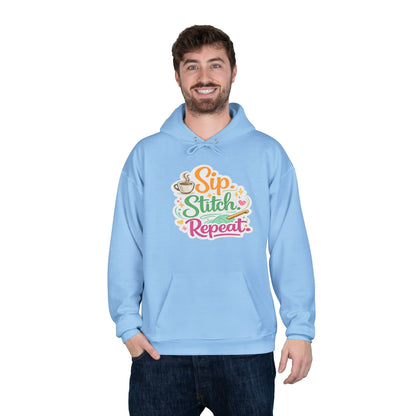 Sip. Stitch. Repeat.™ Hoodie – Cozy Crochet & Coffee Pullover for Makers | Yarn Lover Craft Hoodie