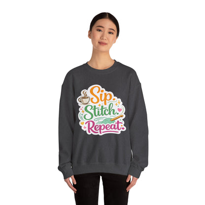 Sip. Stitch. Repeat.™ Sweatshirt — Cozy Maker Crewneck