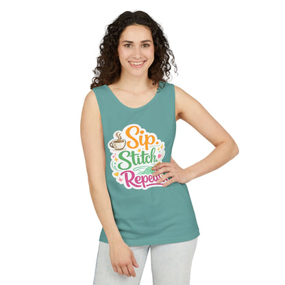 Sip. Stitch. Repeat.™ Tank Top – Crochet & Knitting Tank | Coffee Lover Craft Shirt
