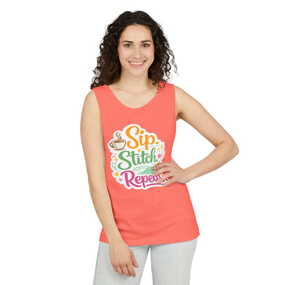 Sip. Stitch. Repeat.™ Tank Top – Crochet & Knitting Tank | Coffee Lover Craft Shirt