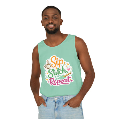 Sip. Stitch. Repeat.™ Tank Top – Crochet & Knitting Tank | Coffee Lover Craft Shirt