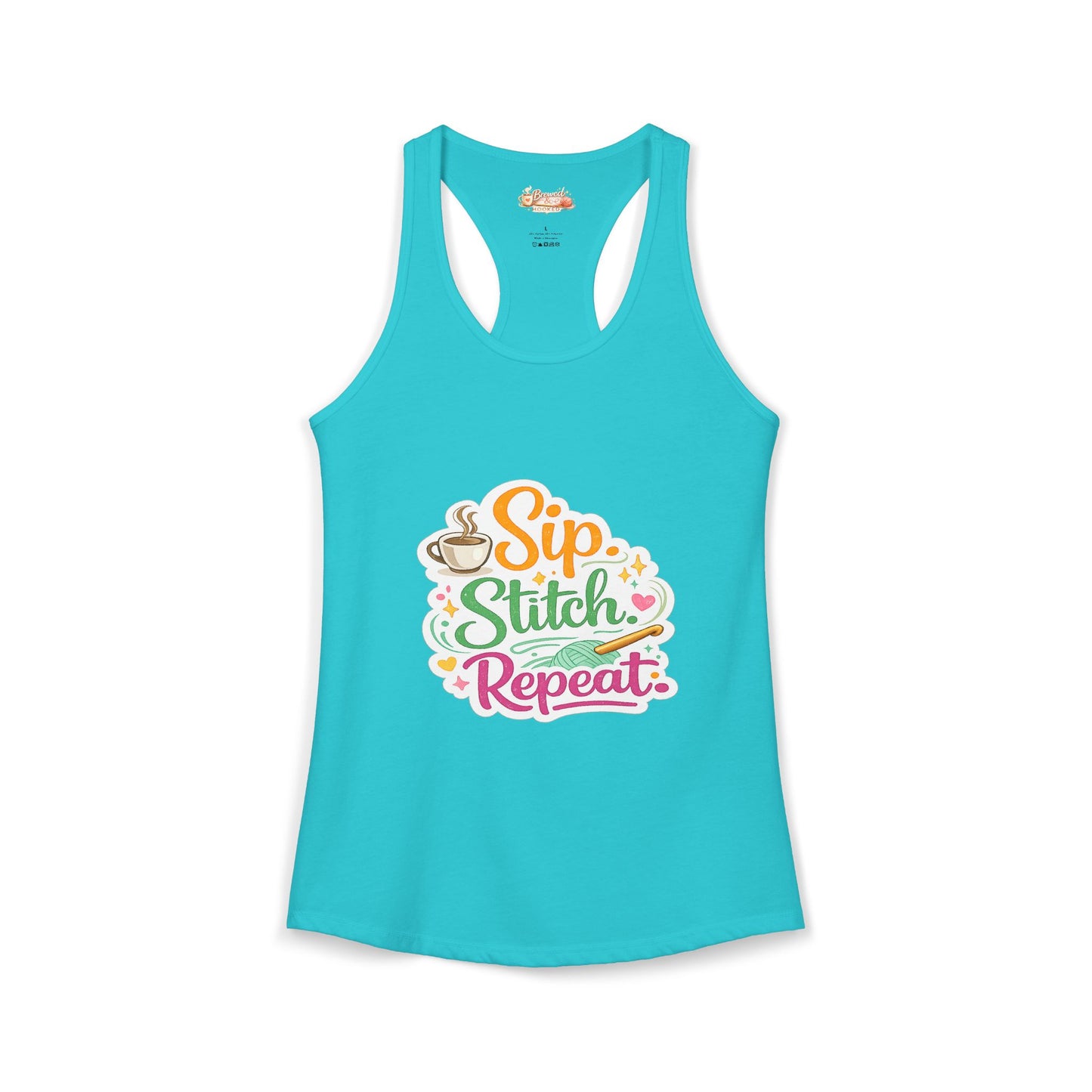 Sip. Stitch. Repeat.™ Racerback Tank – Crochet Lover Coffee Craft Tank Top | Cozy Yarn Lover Gift