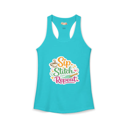 Sip. Stitch. Repeat.™ Racerback Tank – Crochet Lover Coffee Craft Tank Top | Cozy Yarn Lover Gift