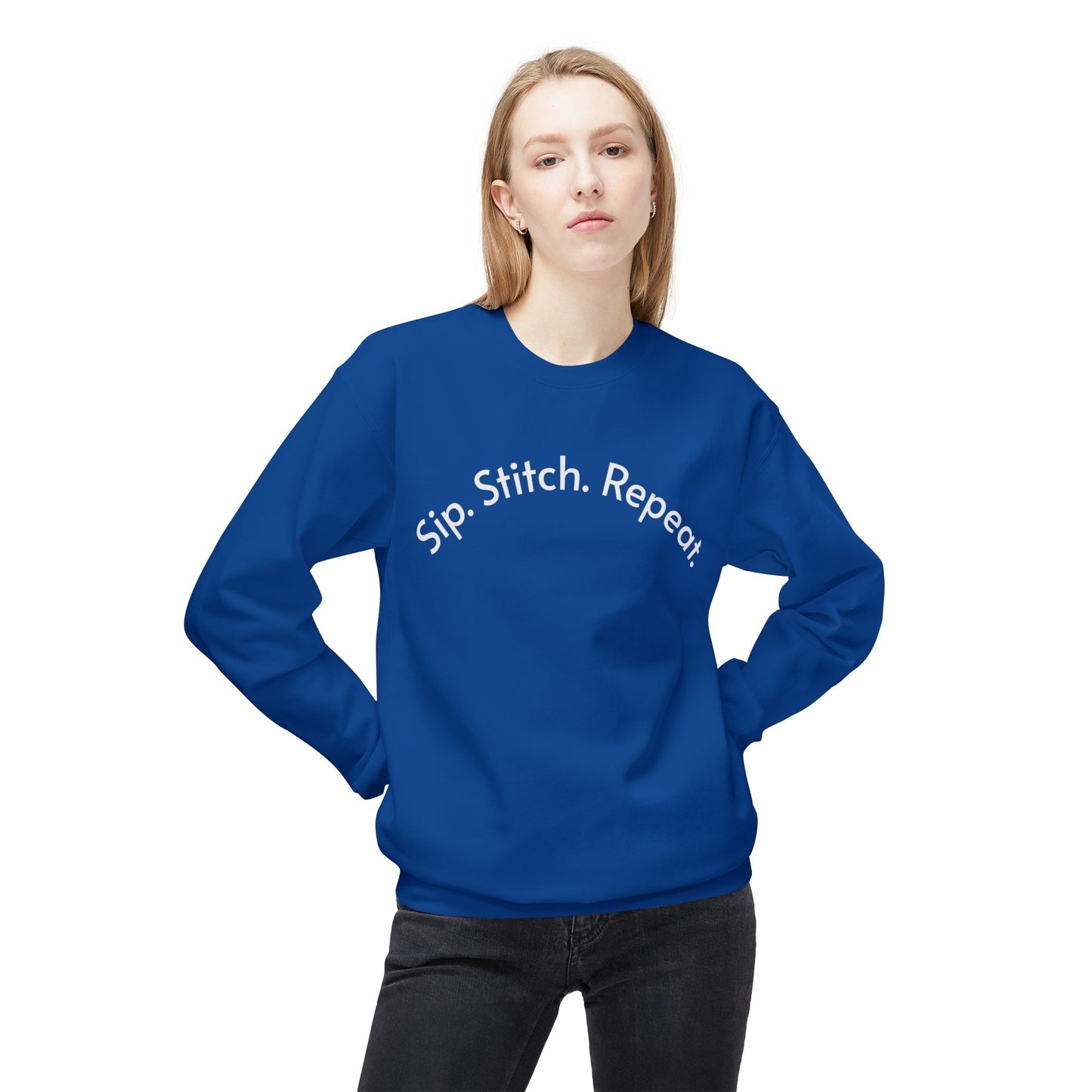 Sip Stitch Repeat™ Crochet & Knitting Sweatshirt – Brewed & Hooked Cozy Crewneck for Yarn Lovers, Coffee & Crochet Gift