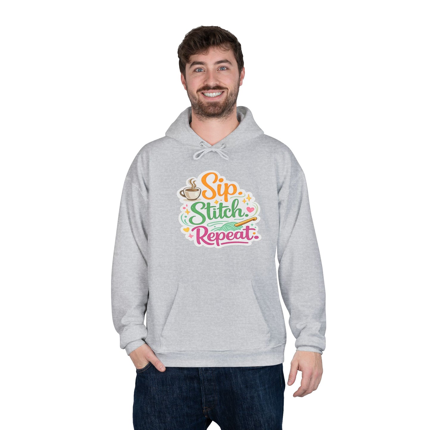 Sip. Stitch. Repeat.™ Hoodie – Cozy Crochet & Coffee Pullover for Makers | Yarn Lover Craft Hoodie