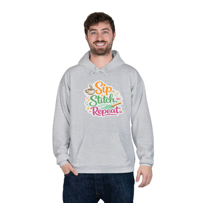Sip. Stitch. Repeat.™ Hoodie – Cozy Crochet & Coffee Pullover for Makers | Yarn Lover Craft Hoodie