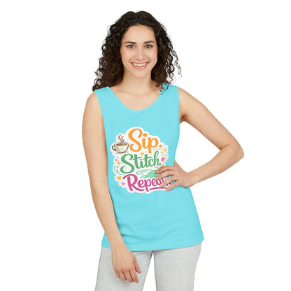 Sip. Stitch. Repeat.™ Tank Top – Crochet & Knitting Tank | Coffee Lover Craft Shirt
