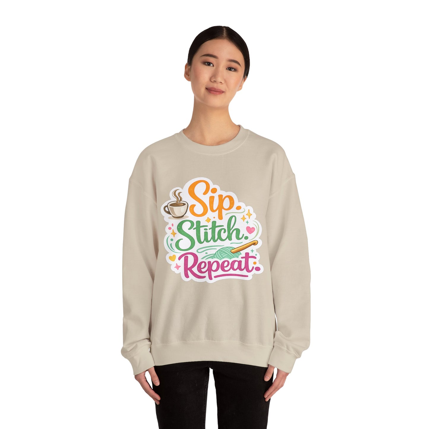 Sip. Stitch. Repeat.™ Sweatshirt — Cozy Maker Crewneck