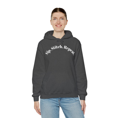 Sip. Stitch. Repeat.™ Hoodie – Cozy Crochet & Knitting Hoodie for Yarn Lovers | Crafting Pullover Sweatshirt