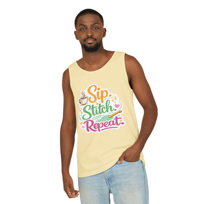 Sip. Stitch. Repeat.™ Tank Top – Crochet & Knitting Tank | Coffee Lover Craft Shirt