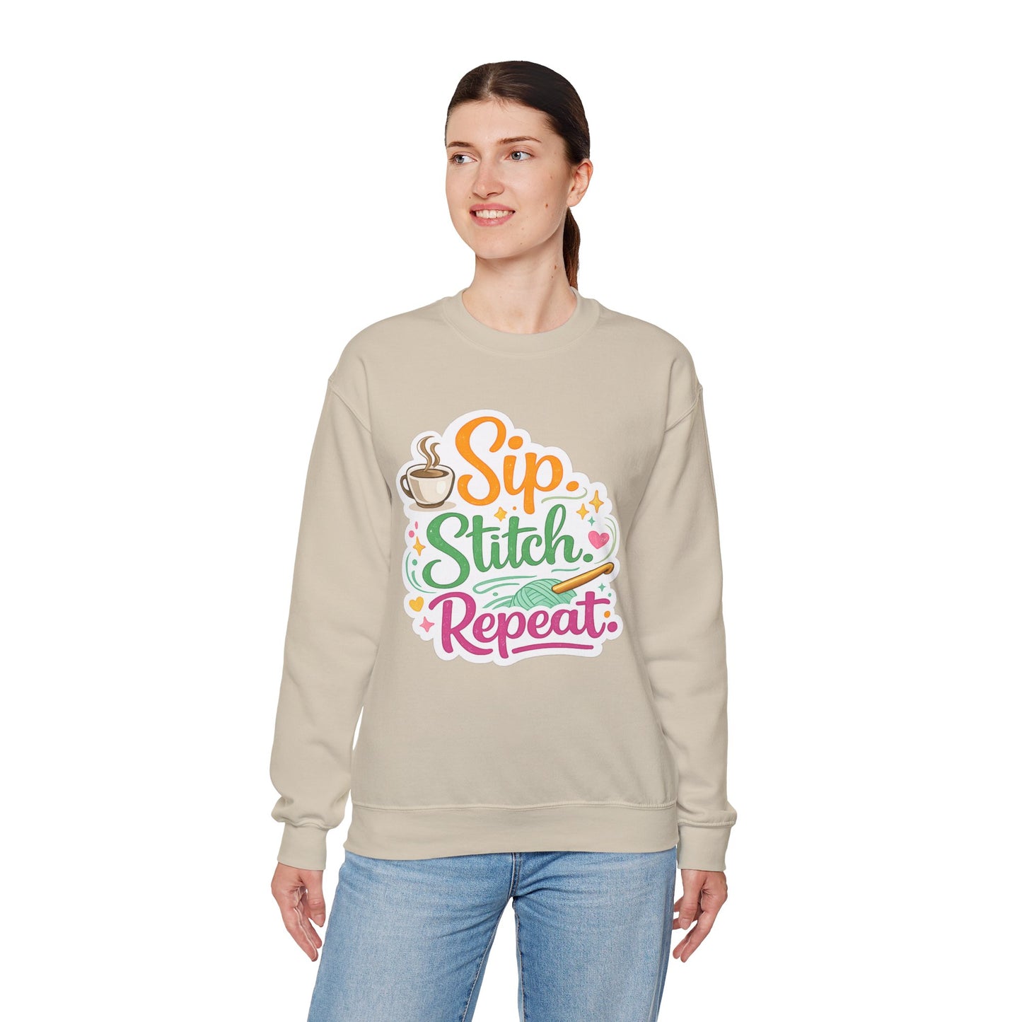 Sip. Stitch. Repeat.™ Sweatshirt — Cozy Maker Crewneck
