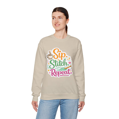 Sip. Stitch. Repeat.™ Sweatshirt — Cozy Maker Crewneck