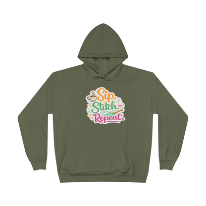 Sip. Stitch. Repeat.™ Hoodie – Cozy Crochet & Coffee Pullover for Makers | Yarn Lover Craft Hoodie