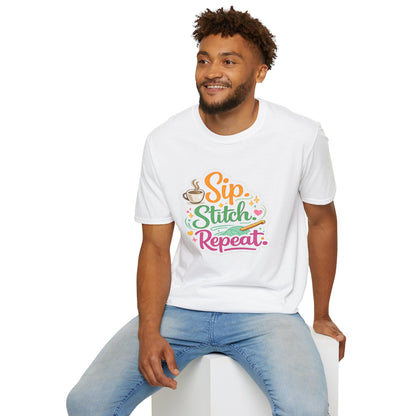 Sip. Stitch. Repeat.™ T-Shirt — Cute Crochet Knitting Crafter Tee