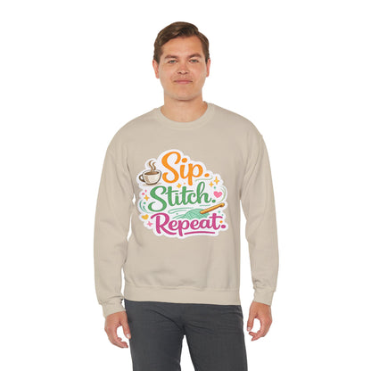 Sip. Stitch. Repeat.™ Sweatshirt — Cozy Maker Crewneck