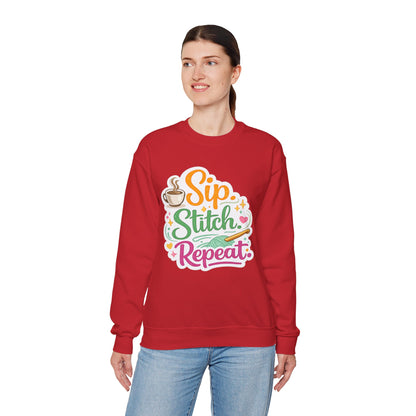 Sip. Stitch. Repeat.™ Sweatshirt — Cozy Maker Crewneck