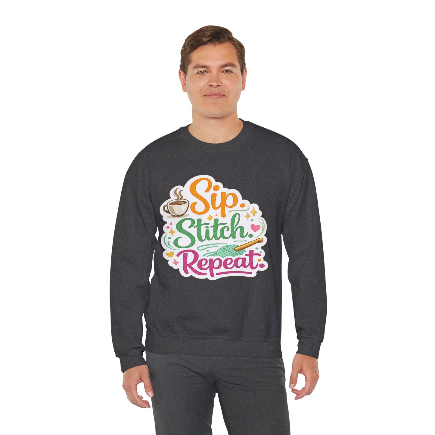 Sip. Stitch. Repeat.™ Sweatshirt — Cozy Maker Crewneck