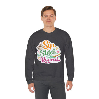 Sip. Stitch. Repeat.™ Sweatshirt — Cozy Maker Crewneck