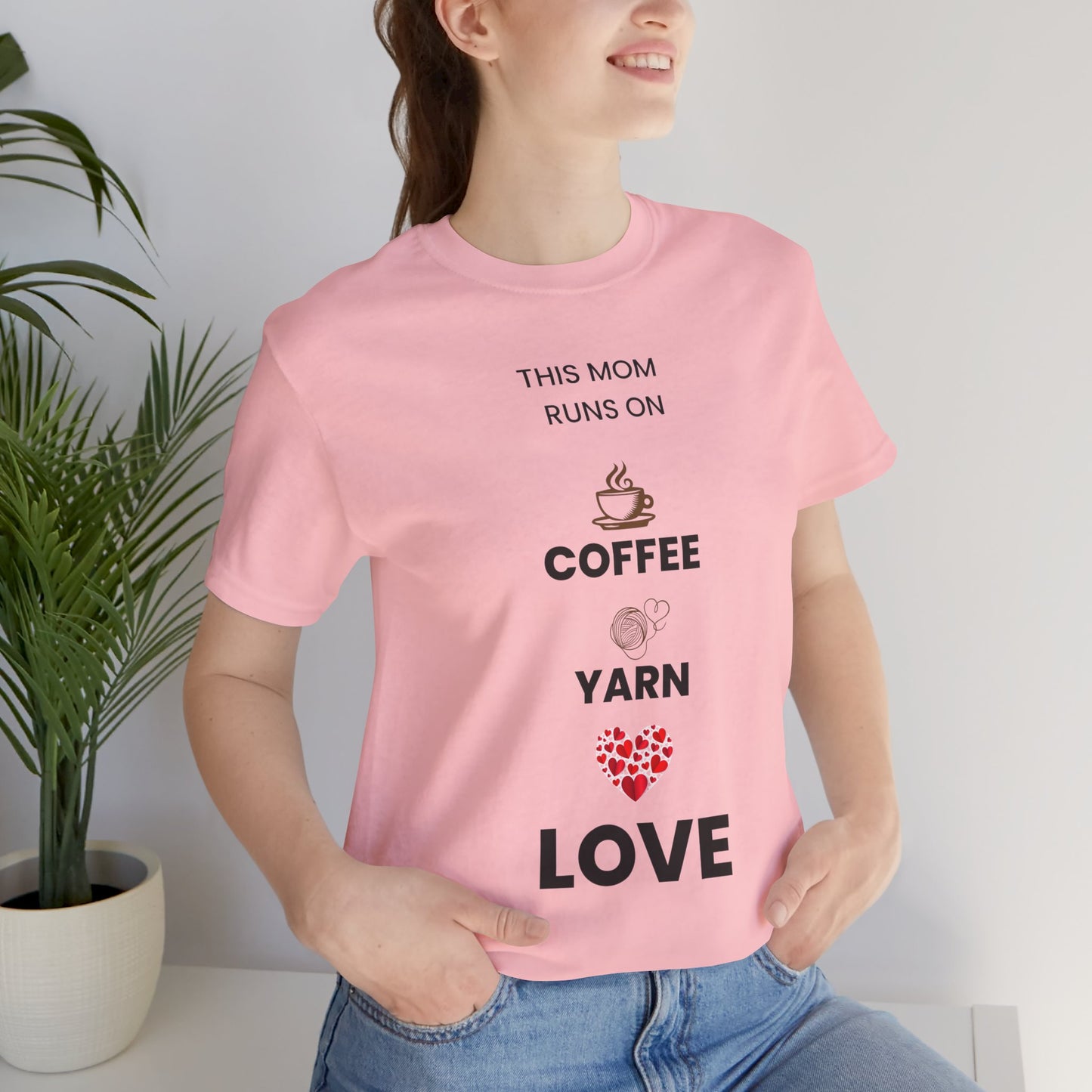 Coffee Yarn Love T-Shirt – This Mom Runs on Coffee & Yarn Tee, Crochet Lover Gift, Knitting Mom Shirt, Mother Grandma Aunt Gift Idea