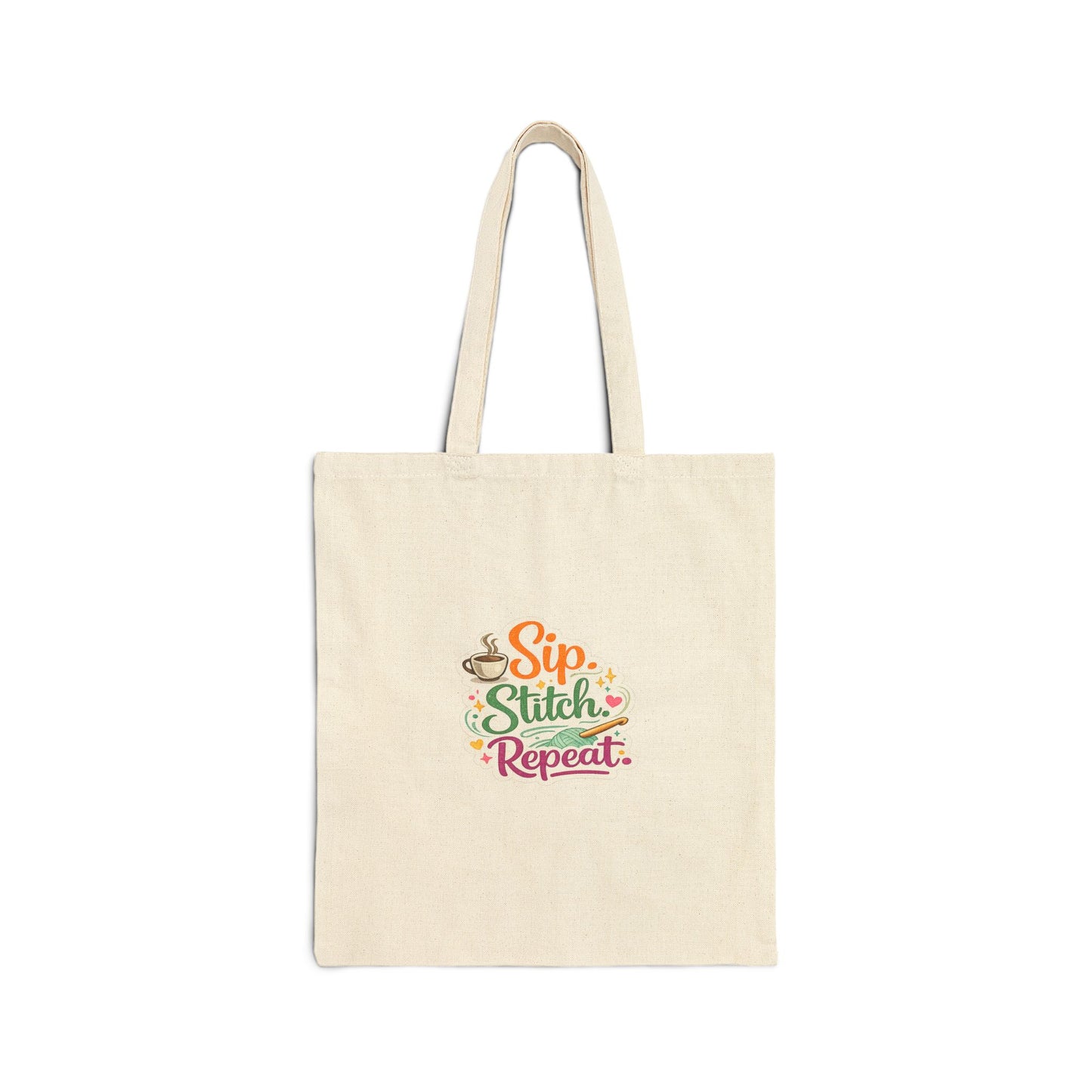Sip .Stitch. Repeat.™ Canvas Tote Bag for Crochet Knitting Craft Project Bag
