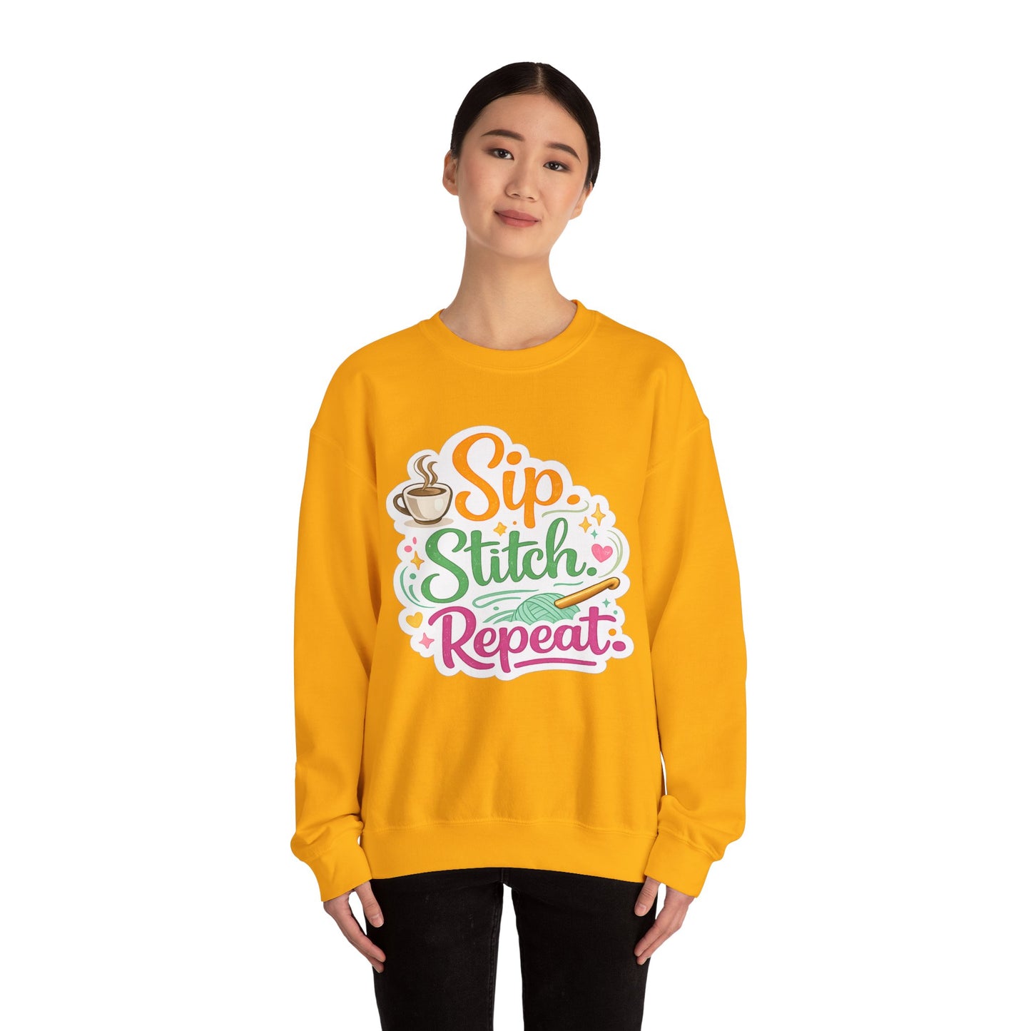 Sip. Stitch. Repeat.™ Sweatshirt — Cozy Maker Crewneck
