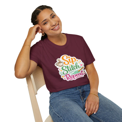 Sip. Stitch. Repeat.™ T-Shirt — Cute Crochet Knitting Crafter Tee