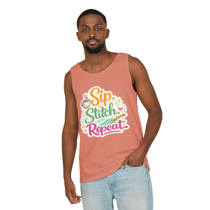 Sip. Stitch. Repeat.™ Tank Top – Crochet & Knitting Tank | Coffee Lover Craft Shirt