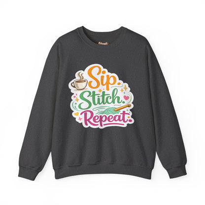 Sip. Stitch. Repeat.™ Sweatshirt — Cozy Maker Crewneck