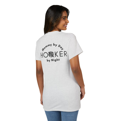 Mommy by Day, Hooker by Night Crochet Humor T-Shirt – Funny Yarn Lover Mom Tee for Crocheters & Knitters