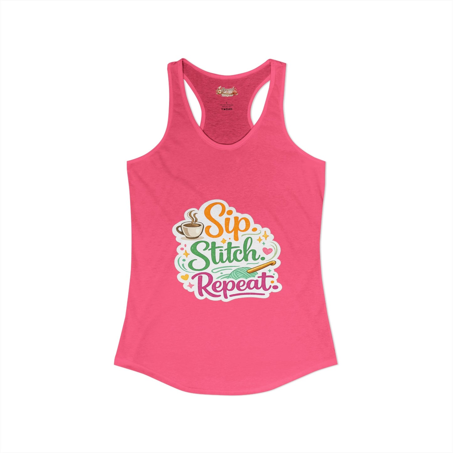 Sip. Stitch. Repeat.™ Racerback Tank – Crochet Lover Coffee Craft Tank Top | Cozy Yarn Lover Gift