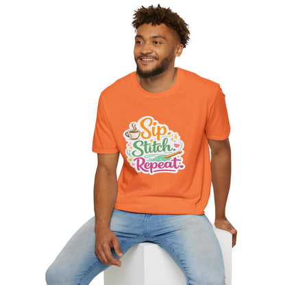 Sip. Stitch. Repeat.™ T-Shirt — Cute Crochet Knitting Crafter Tee