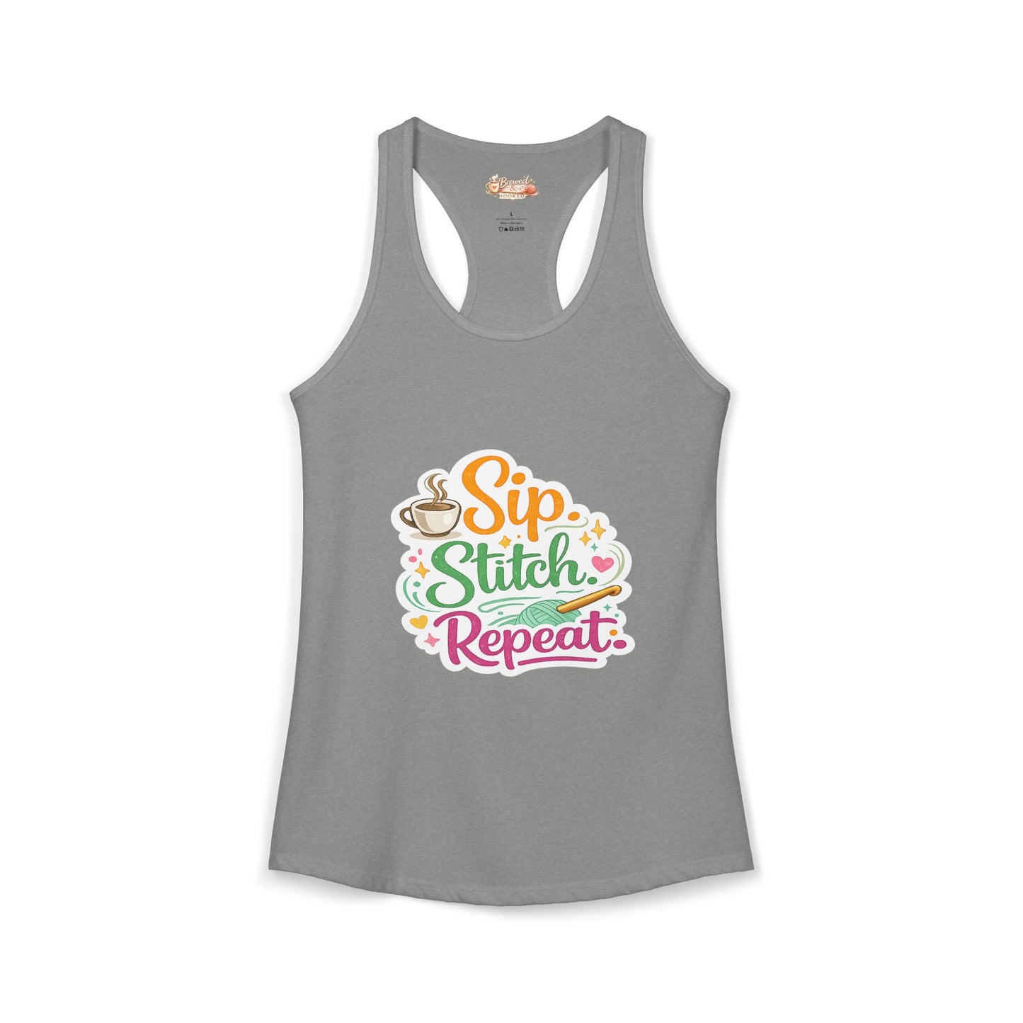 Sip. Stitch. Repeat.™ Racerback Tank – Crochet Lover Coffee Craft Tank Top | Cozy Yarn Lover Gift