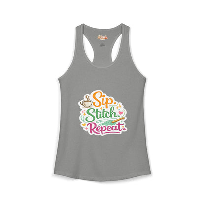 Sip. Stitch. Repeat.™ Racerback Tank – Crochet Lover Coffee Craft Tank Top | Cozy Yarn Lover Gift