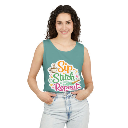 Sip. Stitch. Repeat.™ Tank Top – Crochet & Knitting Tank | Coffee Lover Craft Shirt
