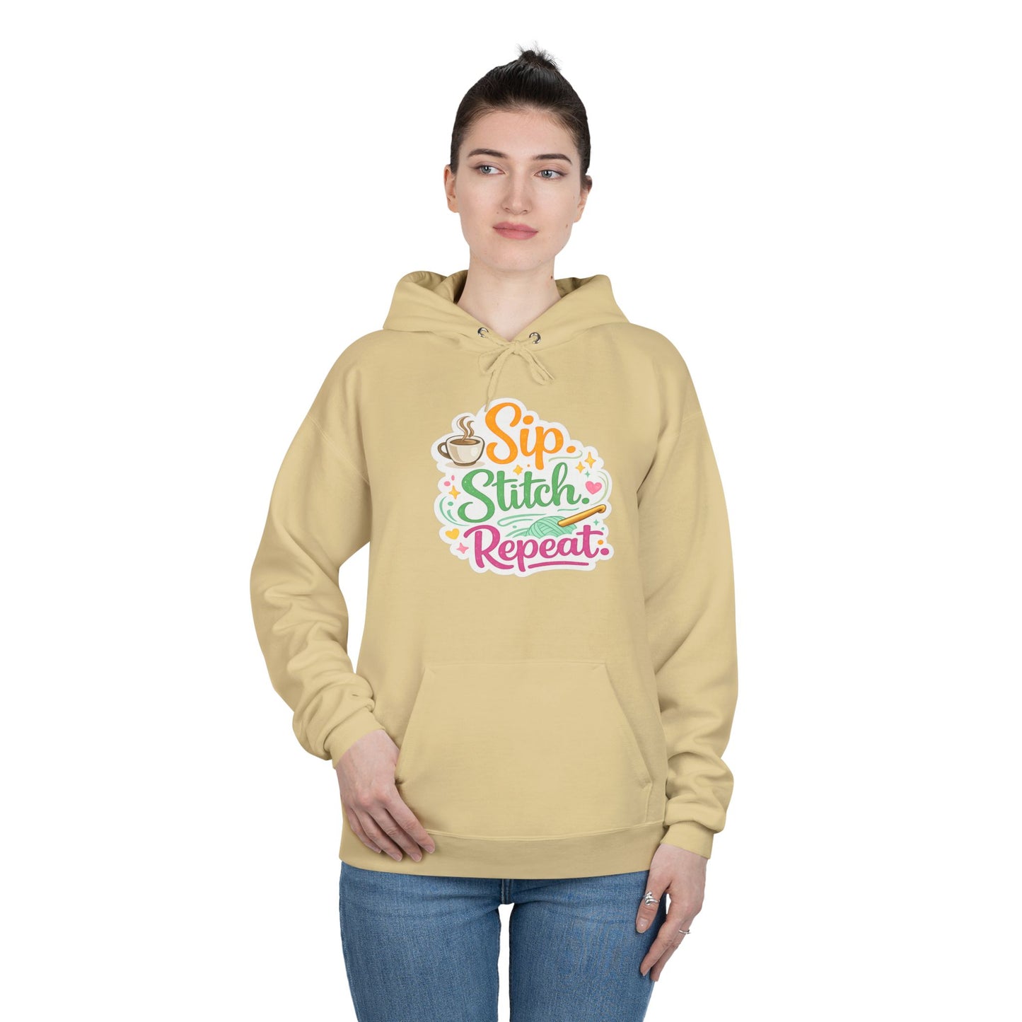 Sip. Stitch. Repeat.™ Hoodie – Cozy Crochet & Coffee Pullover for Makers | Yarn Lover Craft Hoodie