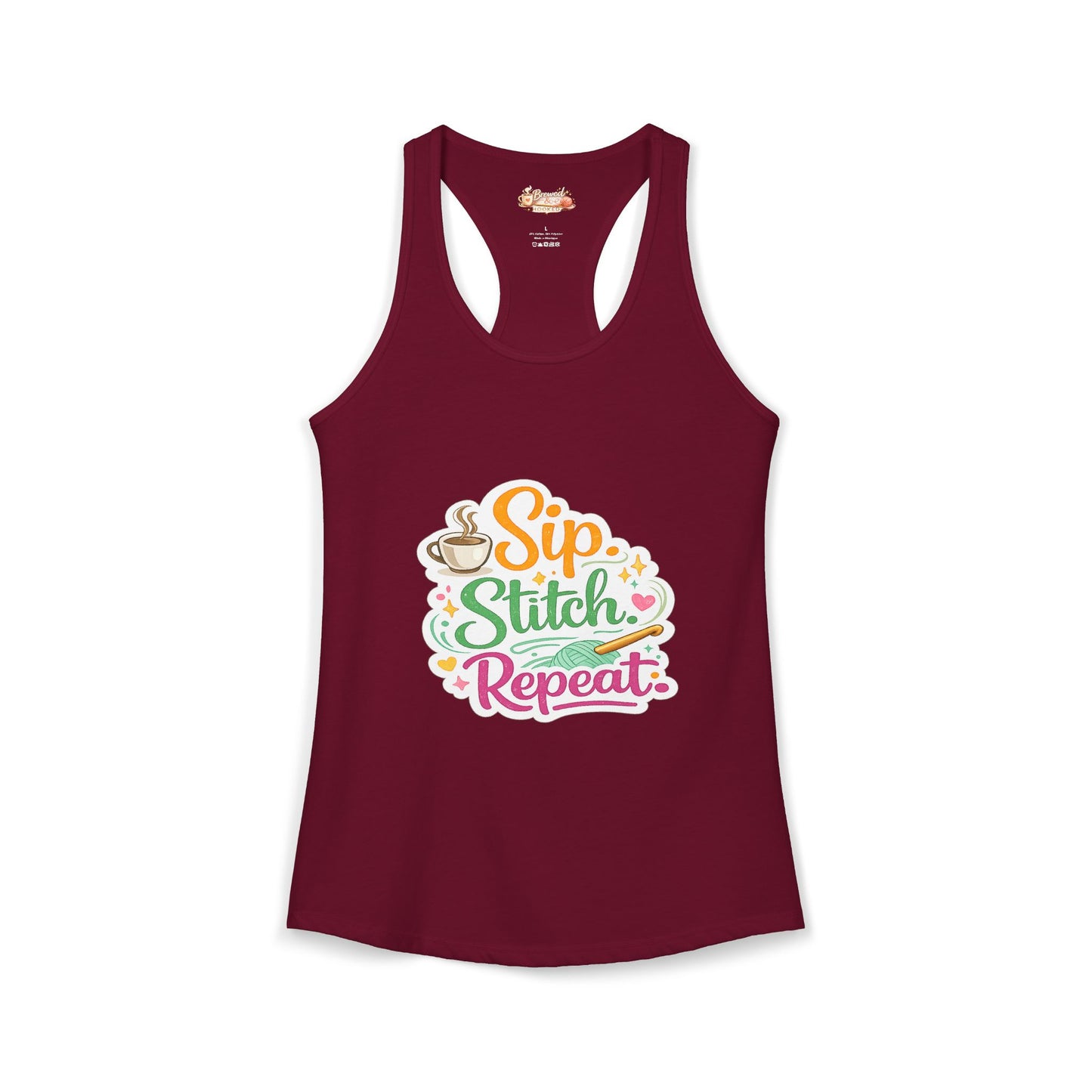 Sip. Stitch. Repeat.™ Racerback Tank – Crochet Lover Coffee Craft Tank Top | Cozy Yarn Lover Gift
