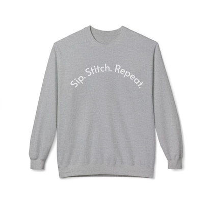 Sip Stitch Repeat™ Crochet & Knitting Sweatshirt – Brewed & Hooked Cozy Crewneck for Yarn Lovers, Coffee & Crochet Gift