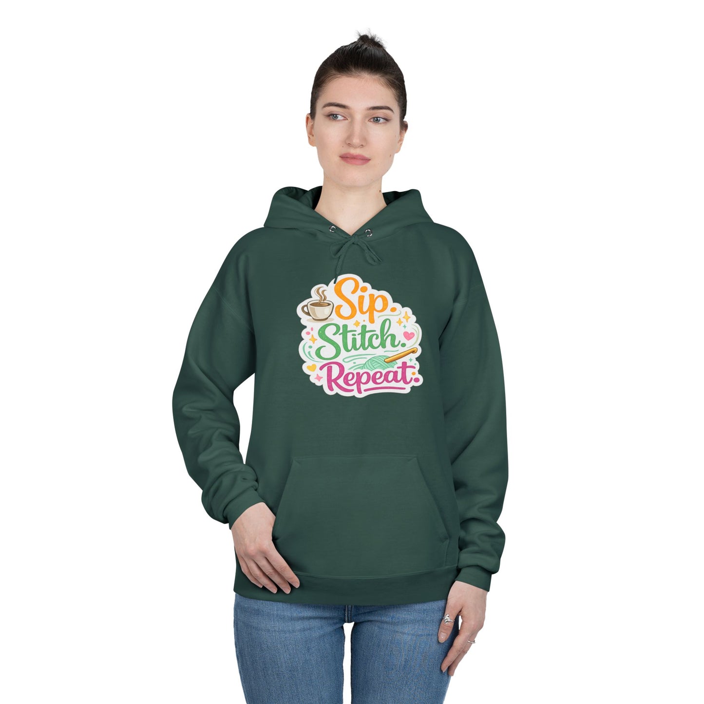 Sip. Stitch. Repeat.™ Hoodie – Cozy Crochet & Coffee Pullover for Makers | Yarn Lover Craft Hoodie