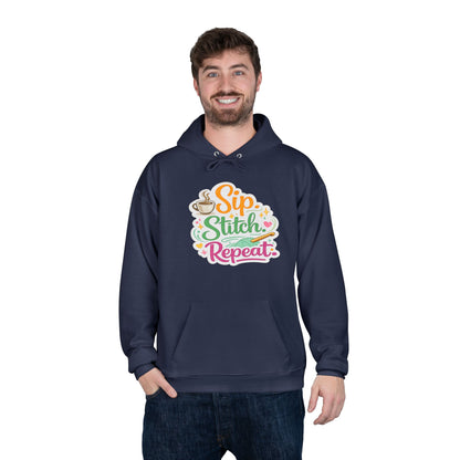 Sip. Stitch. Repeat.™ Hoodie – Cozy Crochet & Coffee Pullover for Makers | Yarn Lover Craft Hoodie