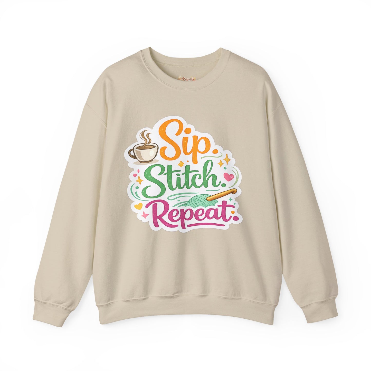Sip. Stitch. Repeat.™ Sweatshirt — Cozy Maker Crewneck