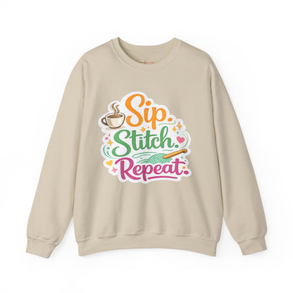 Sip. Stitch. Repeat.™ Sweatshirt — Cozy Maker Crewneck