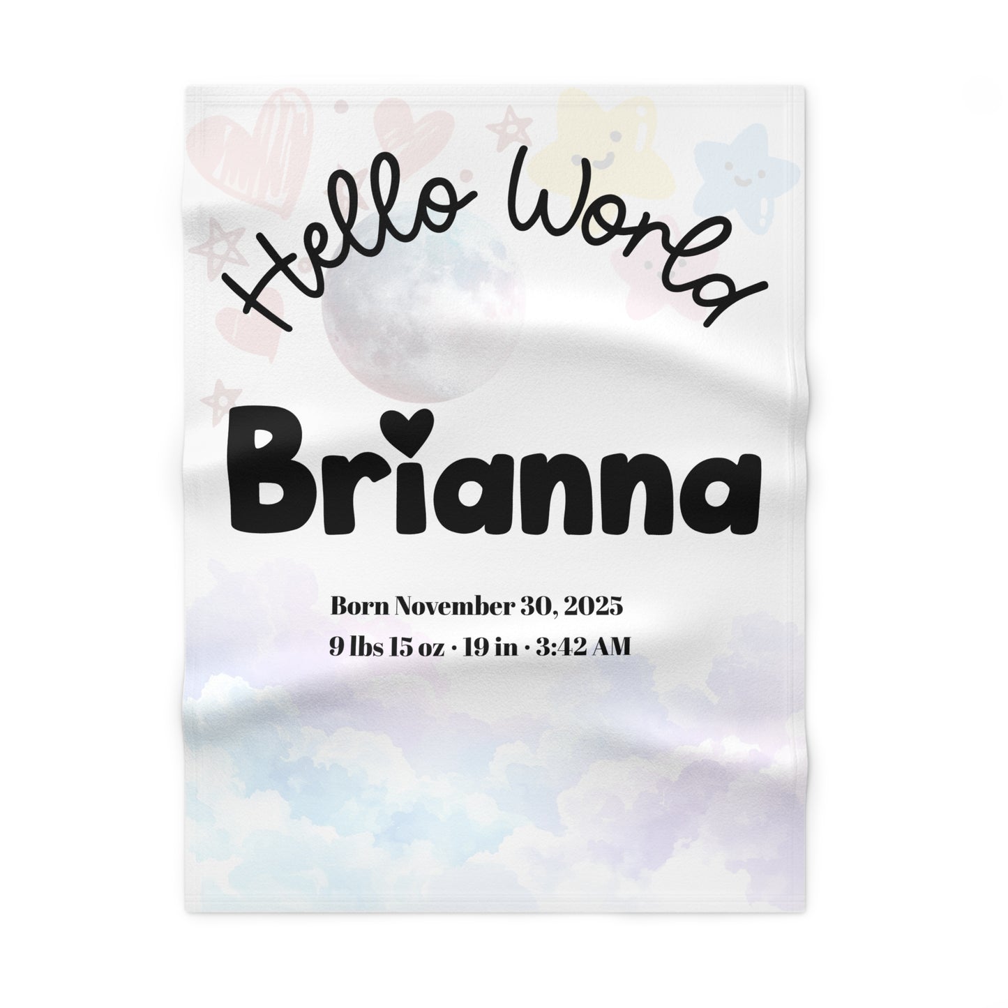 Personalized Baby Birth Stats Blanket – “Hello World” Newborn Keepsake with Name, Date, Weight & Time | Custom Baby Shower Gift